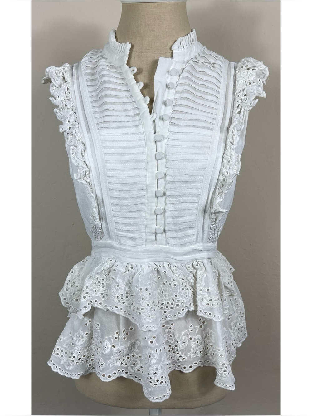 ALLSAINTS Lola Broderie Eyelet Ruffle White Top